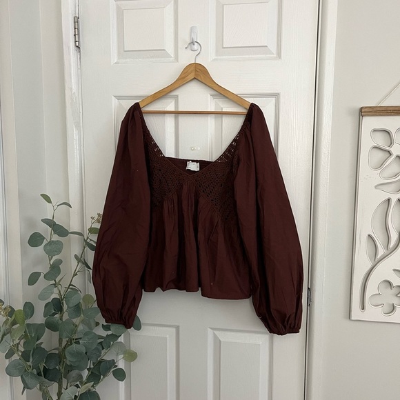 ASOS Brown Crochet Cotton Blouse Top - Picture 3 of 6